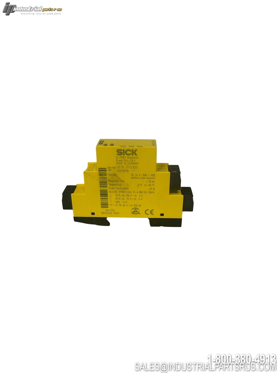 SICK UE10-2FG3D0 Safety Relay Module Yellow Housing DIN Rail Mount 24V DC Control with Terminal Connections