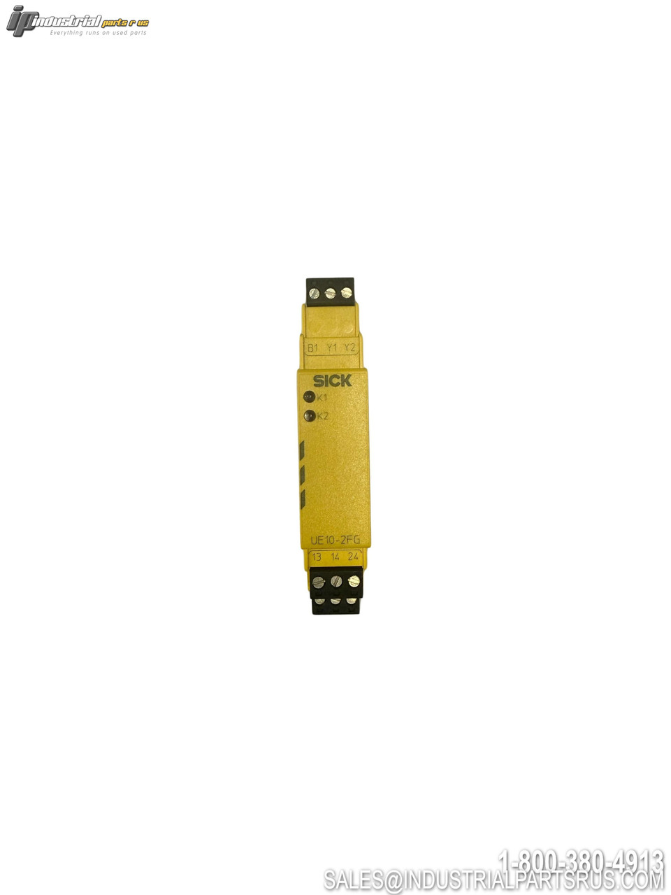 SICK UE10-2FG3D0 Safety Relay Module Yellow Housing Terminal Connections DIN Rail Mount Industrial Control Device
