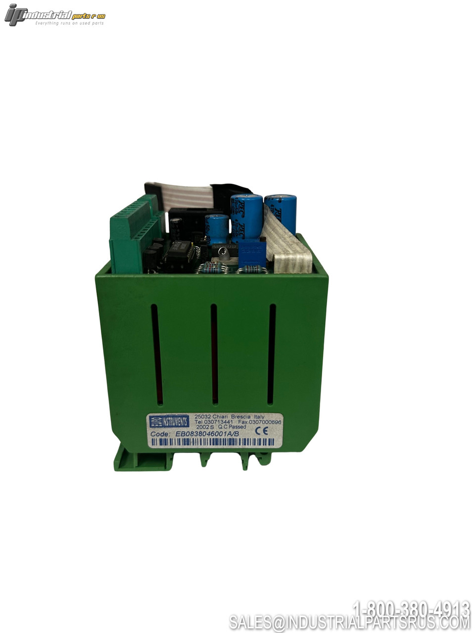 Euro Instruments EB0838046001A/B PLC I/O Module green housing DIN rail mount with terminal connections and ventilation slots