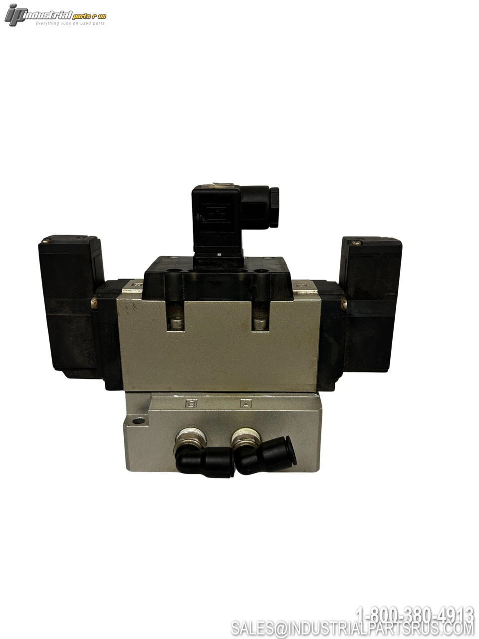 SMC VFR5310-5DZ Pneumatic Valve with Black Solenoid Actuator and Multiple Ports Gray Metal Body Industrial Control
