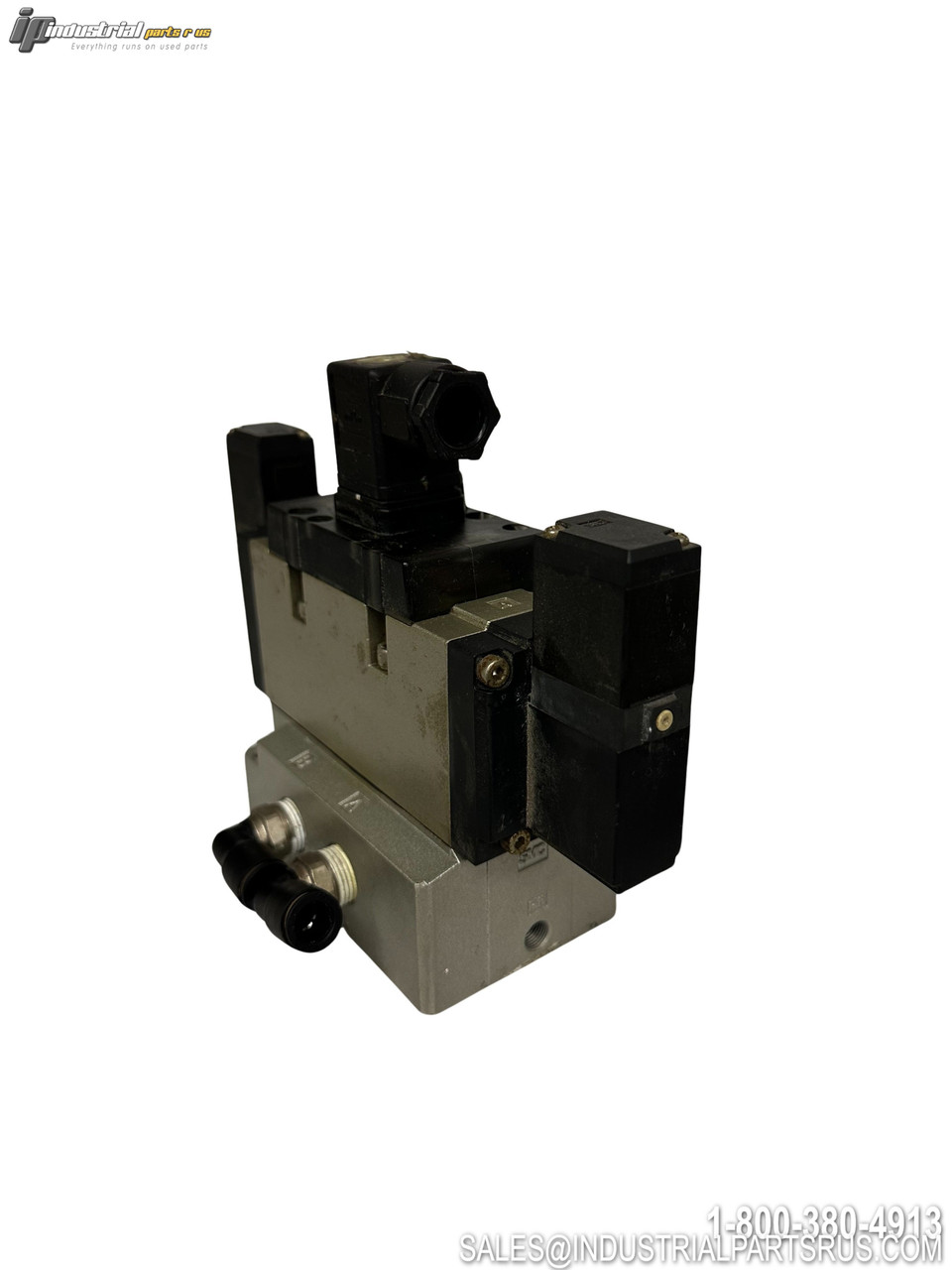 SMC VFR5310-5DZ Pneumatic Valve with Solenoid Actuator and Multiple Port Connections Black and Silver Housing