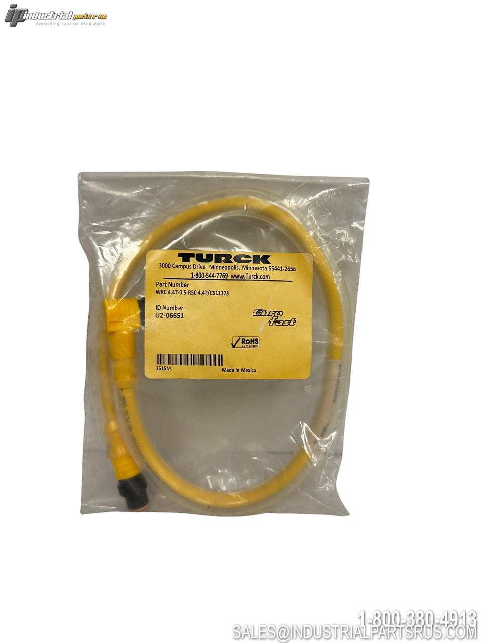 TURCK WKC 4.4T-0.5-RSC 4.4T QD Cable Yellow Cor...