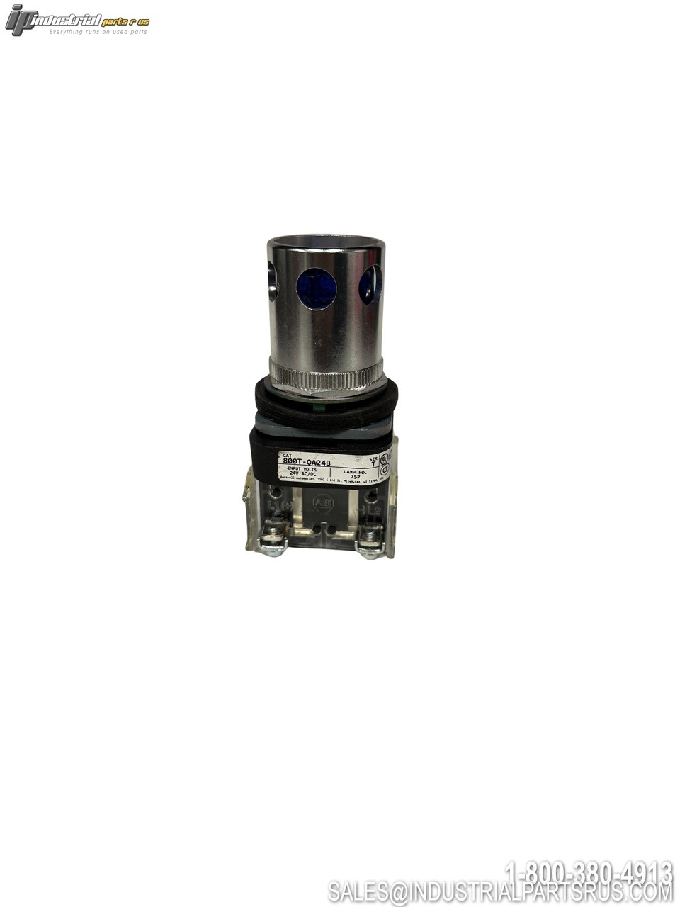 Allen-Bradley 800T-QA24B Push Button Switch with Chrome Bezel Blue Indicator Light 30mm Mounting Base