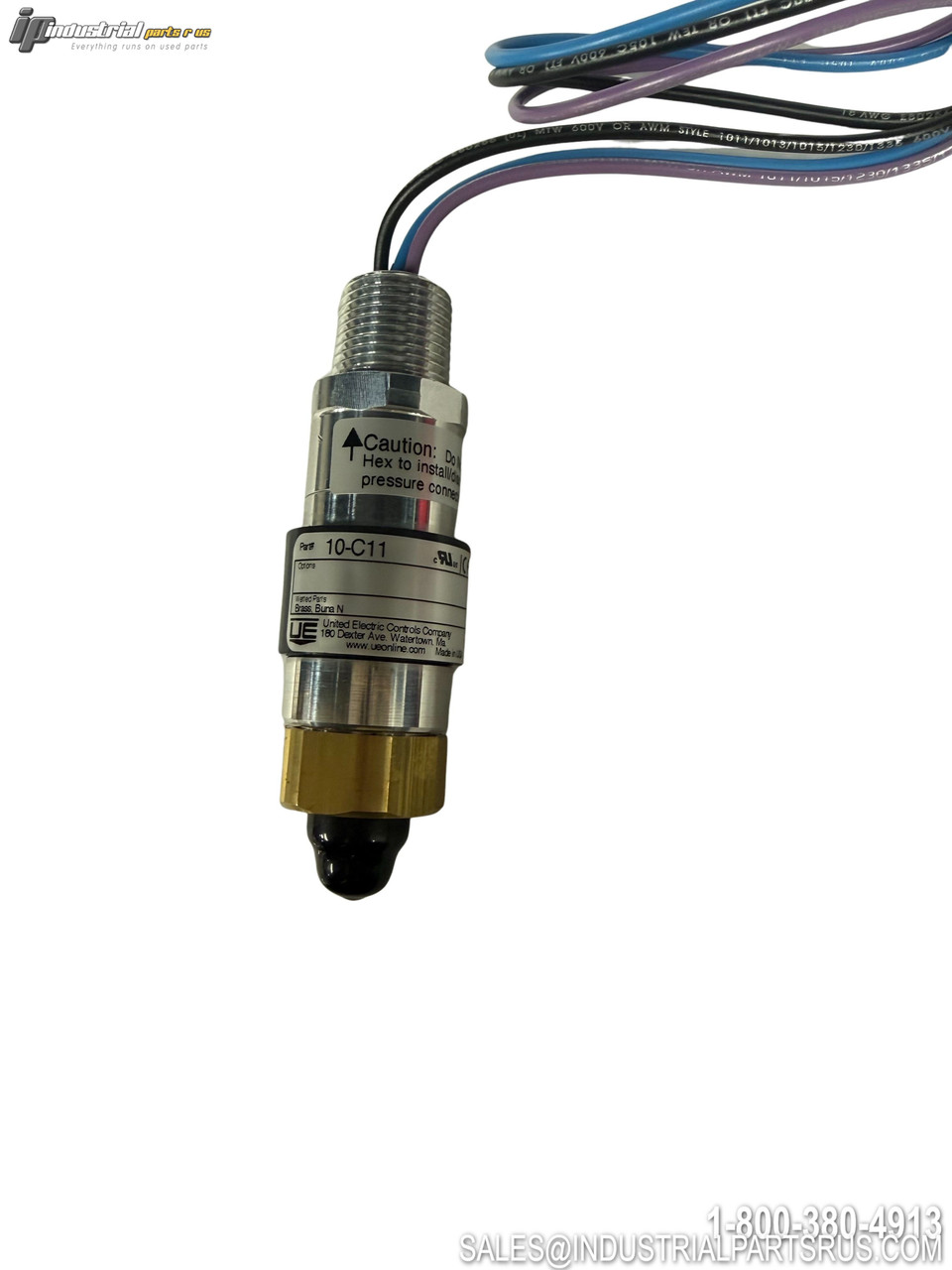 ue 10-c11 Pressure Switch with threaded mounting hex brass fitting and multi-wire cable connection