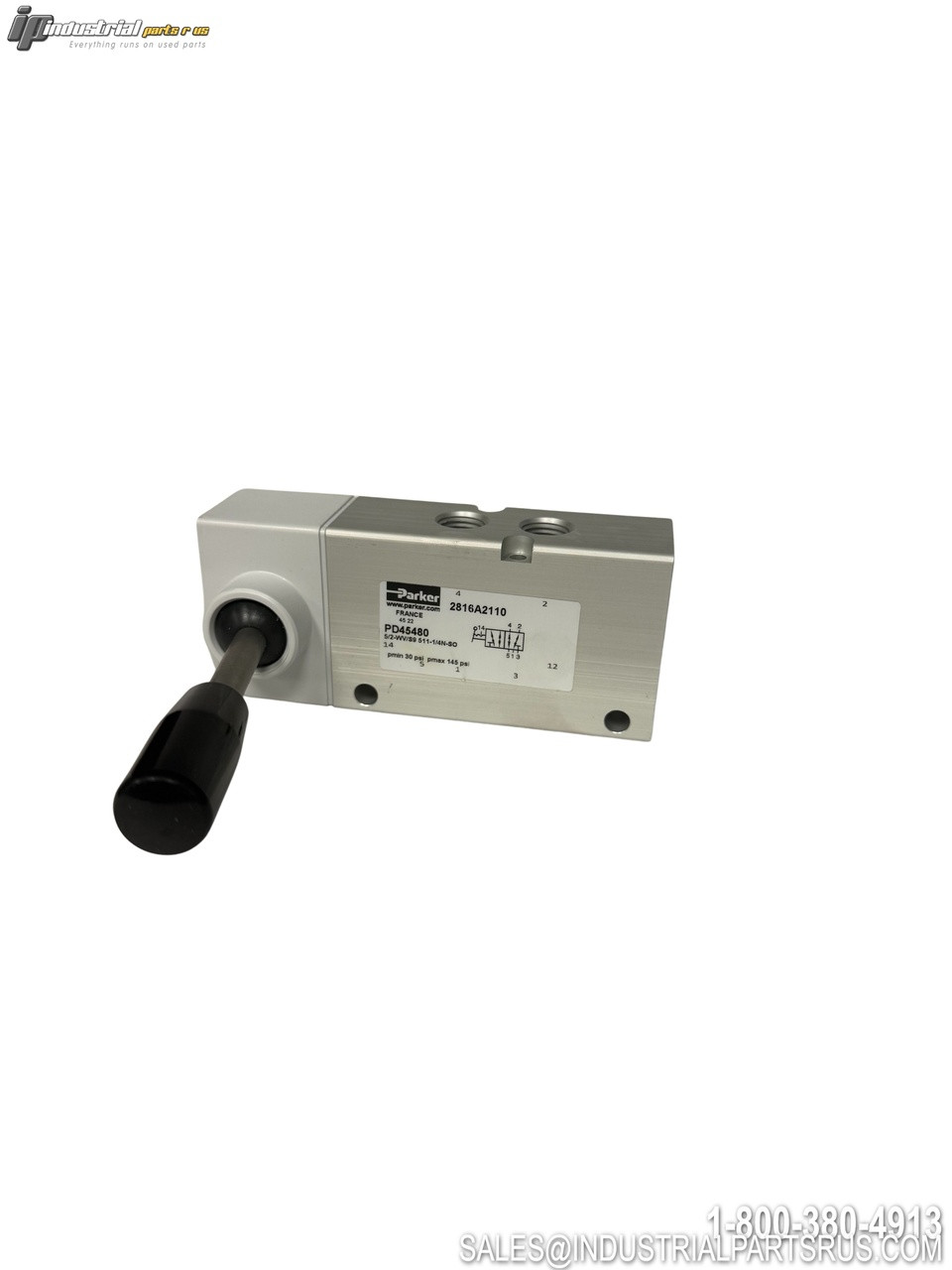 Parker PD45480 Pneumatic Valve Manual Hand Lever Operated 3-Position 4-Way Directional Control Valve Block Style