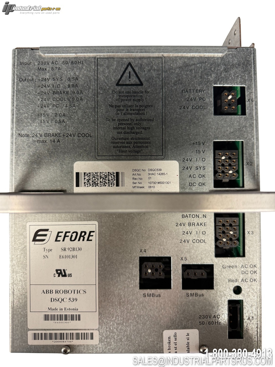 EFORE DSQC 539 Power Supply 24V 230V AC Input Multiple Output Terminals Industrial Mounting Brackets Front Back View