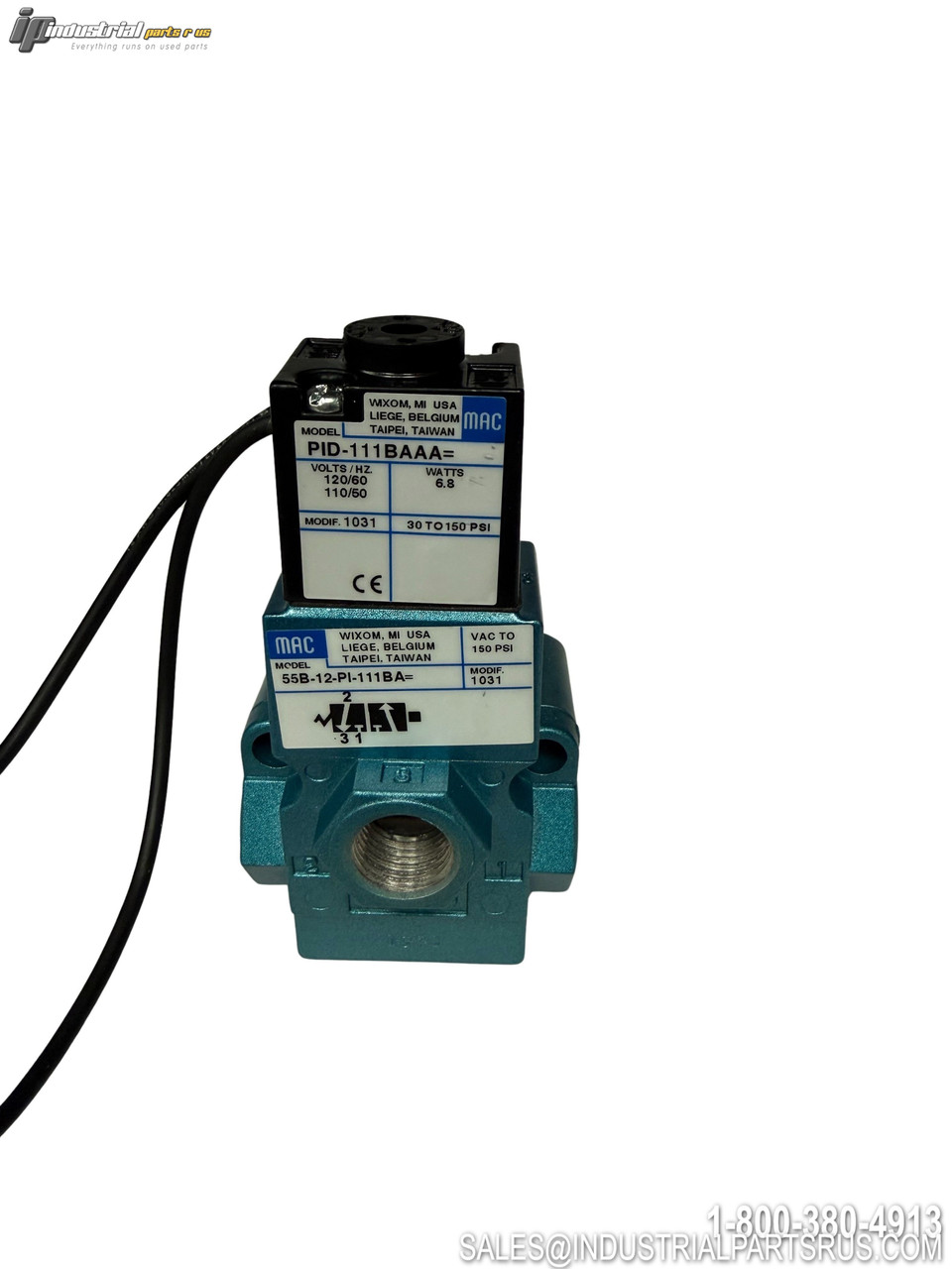 Mac Pid-111baaa Solenoid Valve 120V 6.8W 30-150 PSI Threaded Port Teal Body Black Coil Assembly