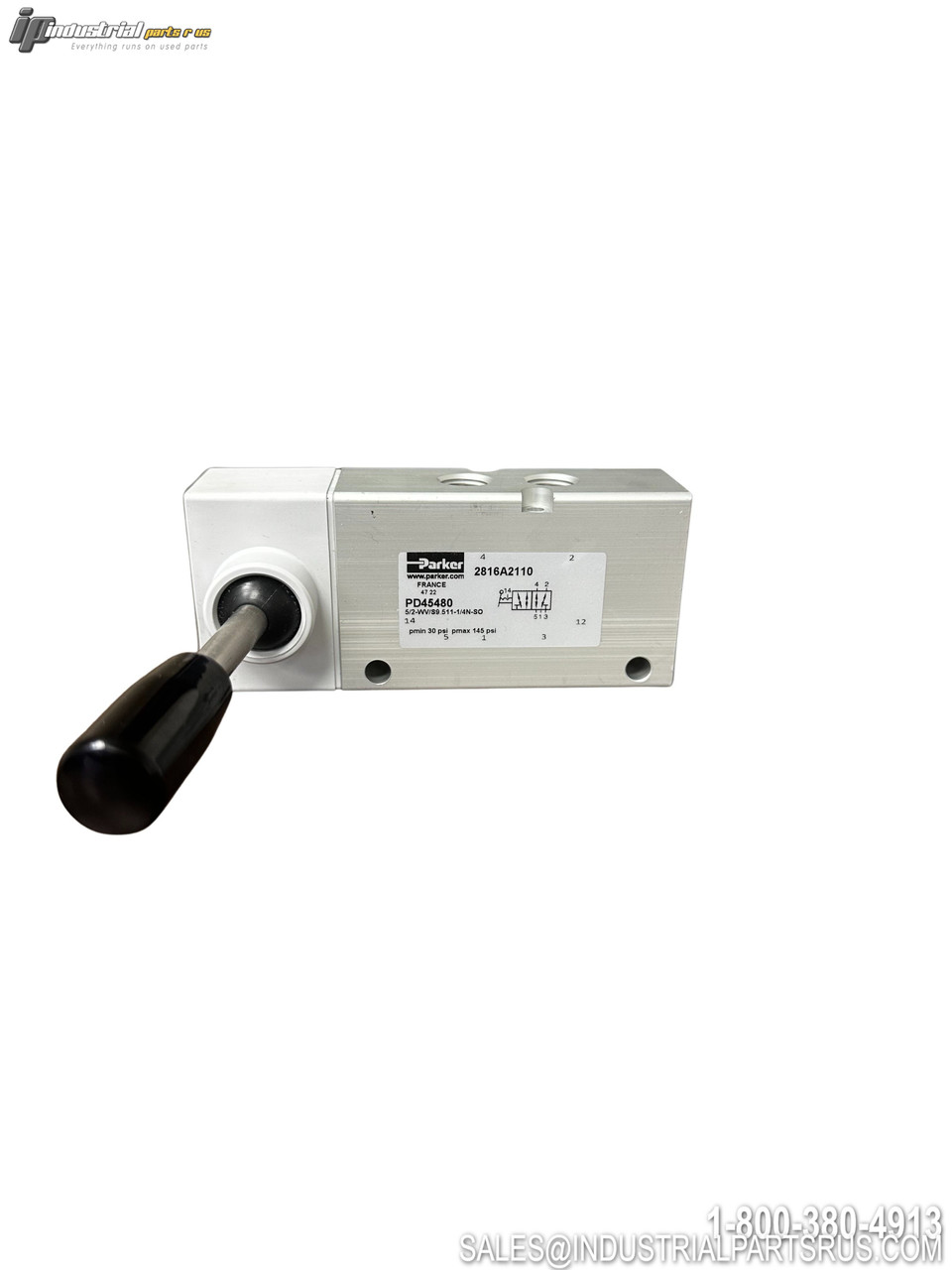 Parker PD45480 pneumatic valve with manual lever actuator and mounting ports industrial control valve