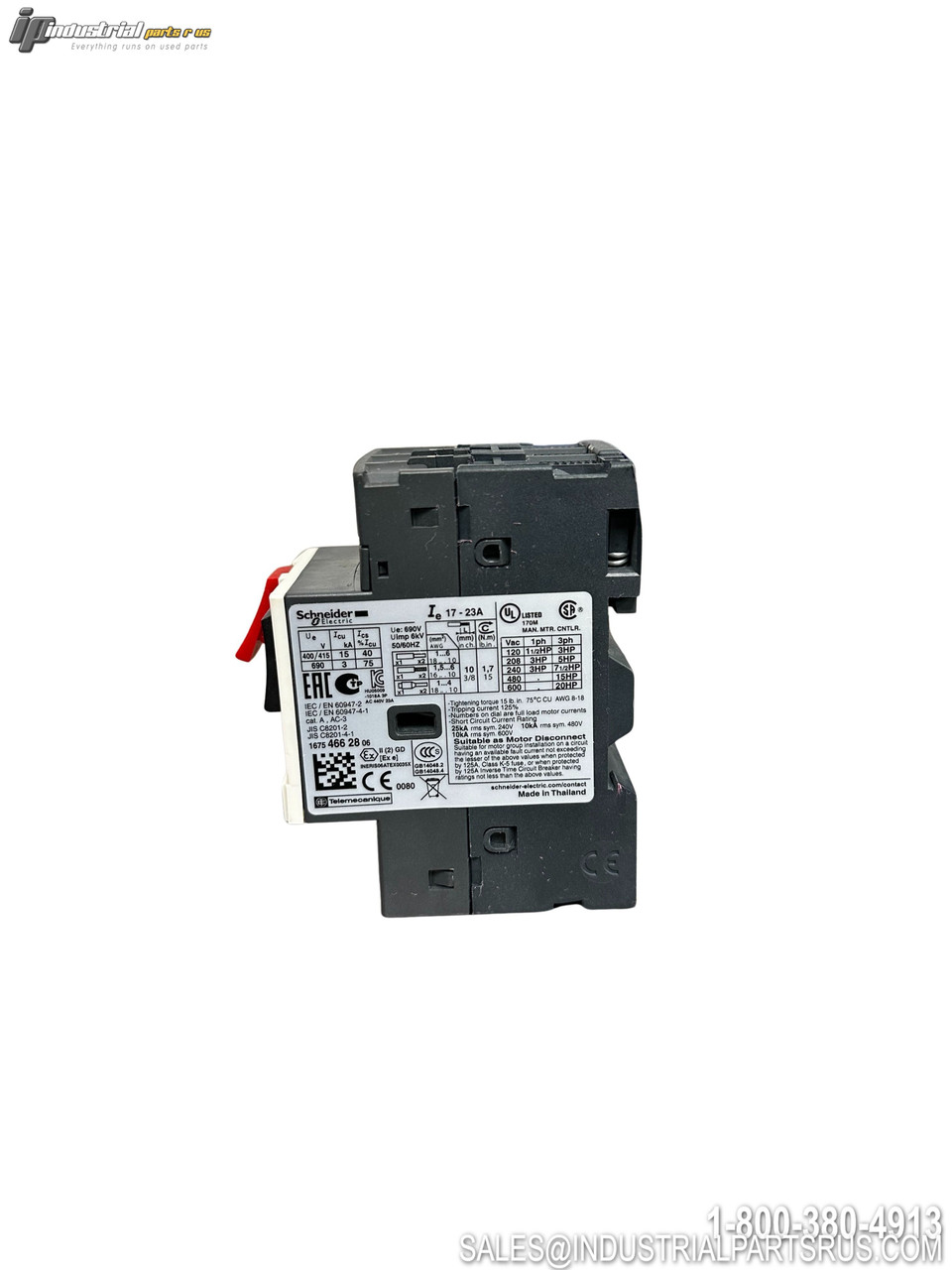 Schneider Gv2me21 Motor Starter with Manual Reset Button and Adjustable Trip Settings Black Housing Side View