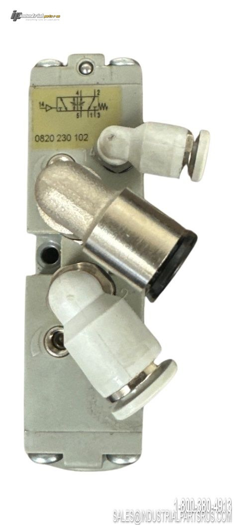 Rexroth 0820 230 102 Pneumatic Valve with Push-In Fittings and Nameplate Data Tag