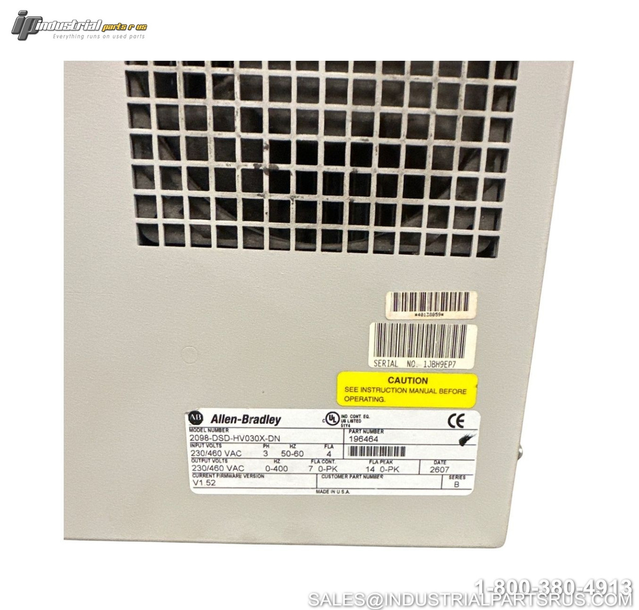 Allen-Bradley 2098-DSD-HV030X-DN Nameplate Showing Model Number and Specifications