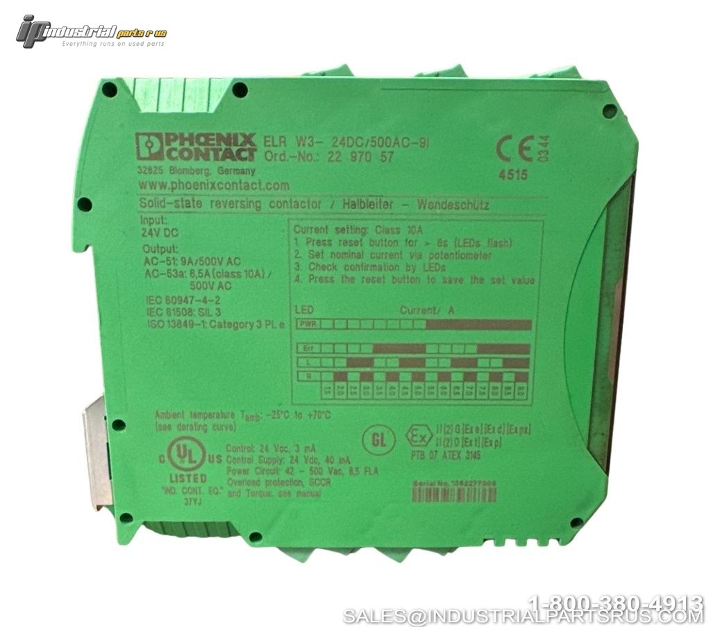 Phoenix Contact ELR W3- 24DC/500AC-9I Nameplate Showing Model Number and Specifications