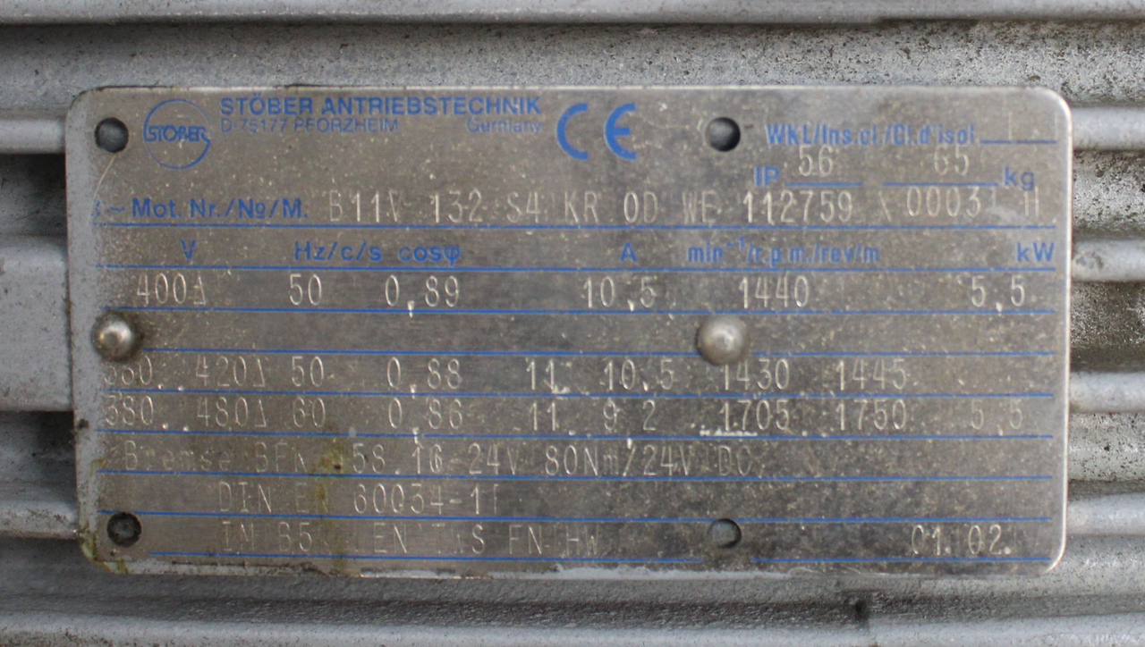 Stober Antriebstechnik B11V 132 S3 KR OD WE 112759 X 0003 H Electric Motor, 400V