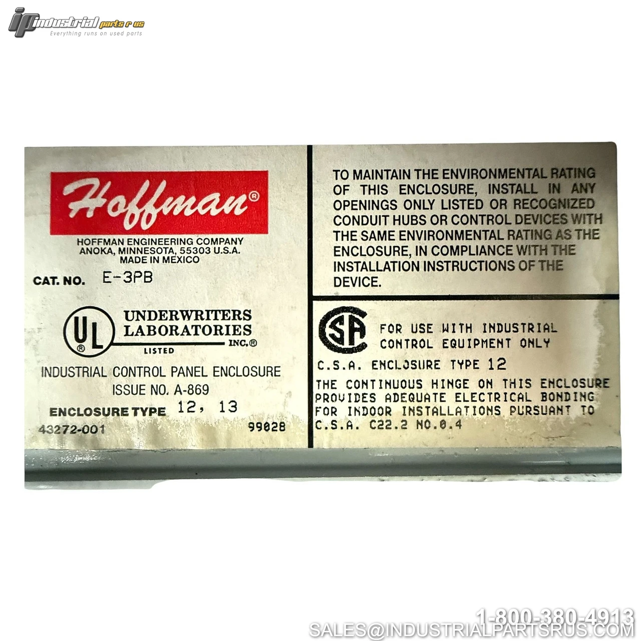 hoffman E-3PB Enclosure - Photo 4 - Used - Good