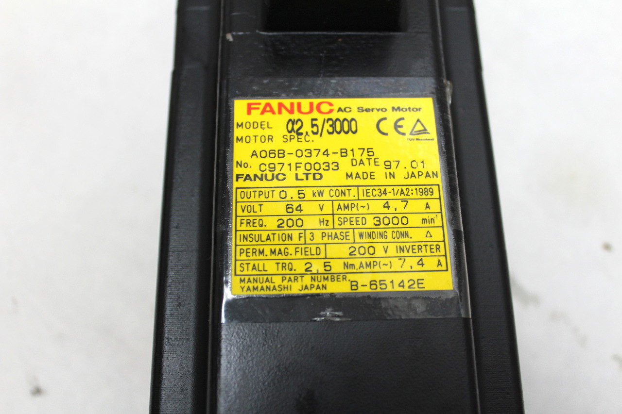 Fanuc A06B-0374-B175 AC Servo Motor 3000 RPM 0.5Kw 200Hz 2.5Nm 4.5A M-710i Robot