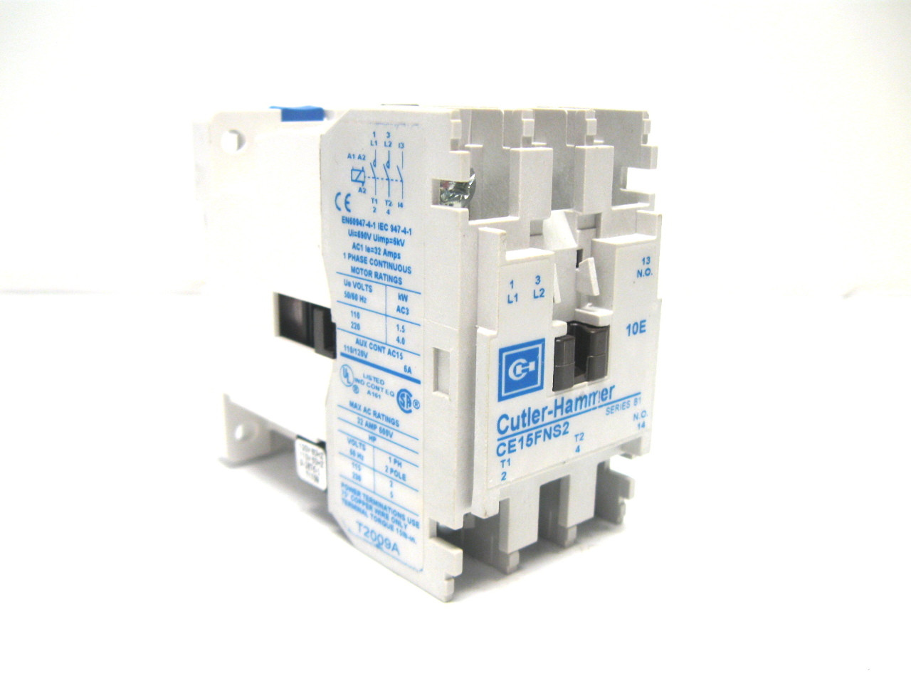 Cutler Hammer CE15FNS2AB Contactor Size F, 2 Pole, Open Type 110/120 Volt New