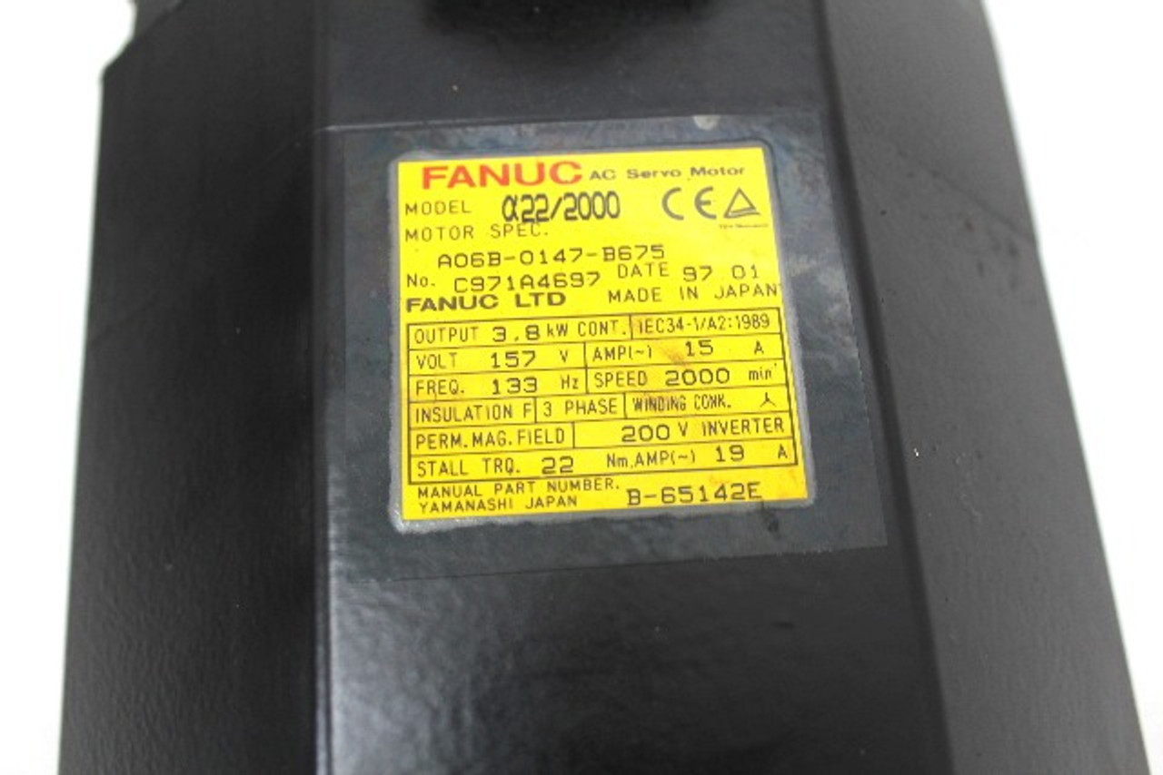 Fanuc A06B-0147-B675 AC Servo Motor 2000 RPM 3.8Kw 133Hz 22Nm 15A M-710i Robot