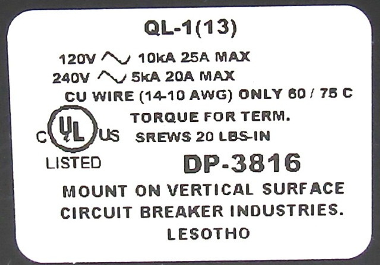 IEC 60947-2 Circuit Breaker 1Pole 20A 120/240V 50/60Hz