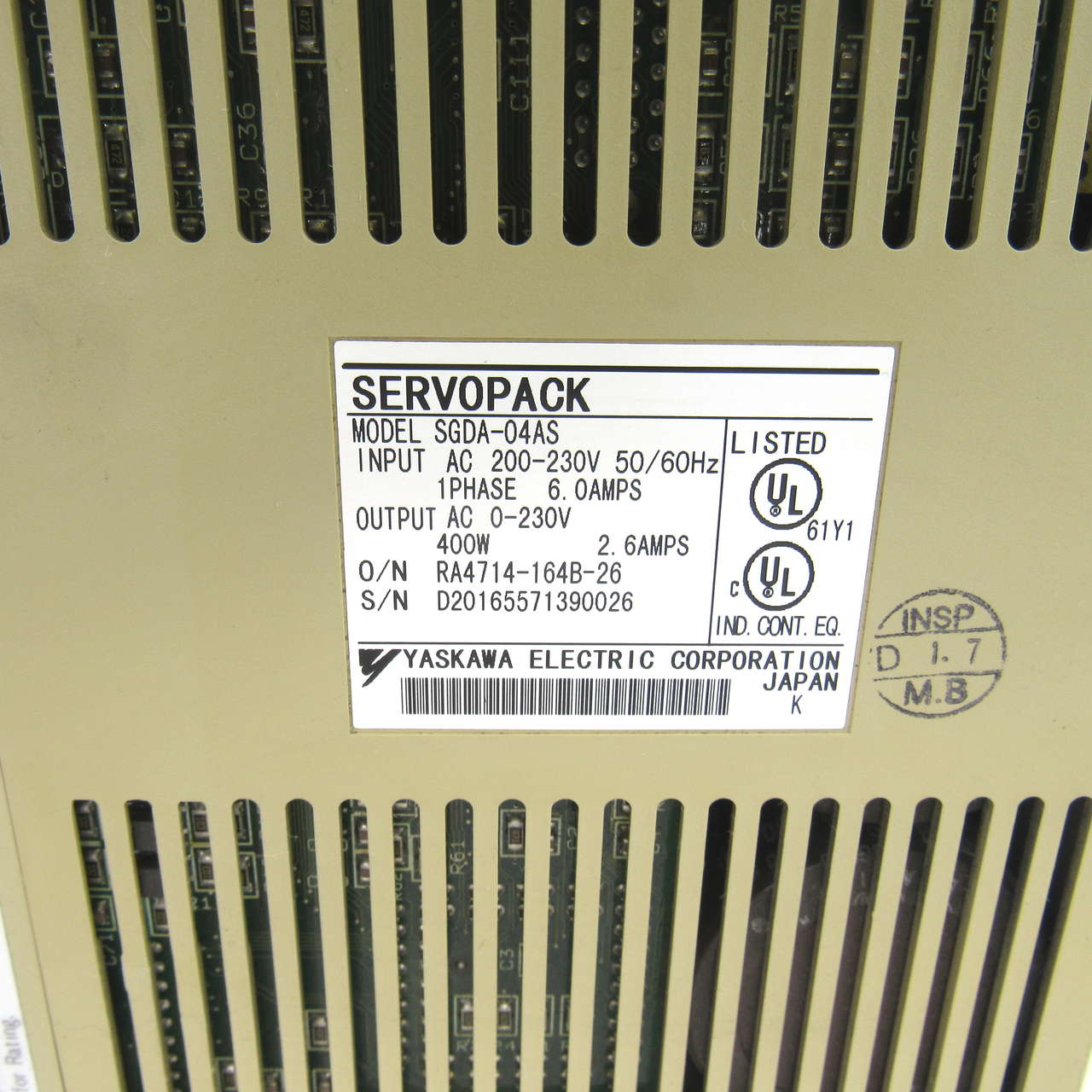 Yaskawa Electric SGDA-04AS Servo Drive 0-230Vac 400W 50/60Hz 2.6-6Amps 1Phase