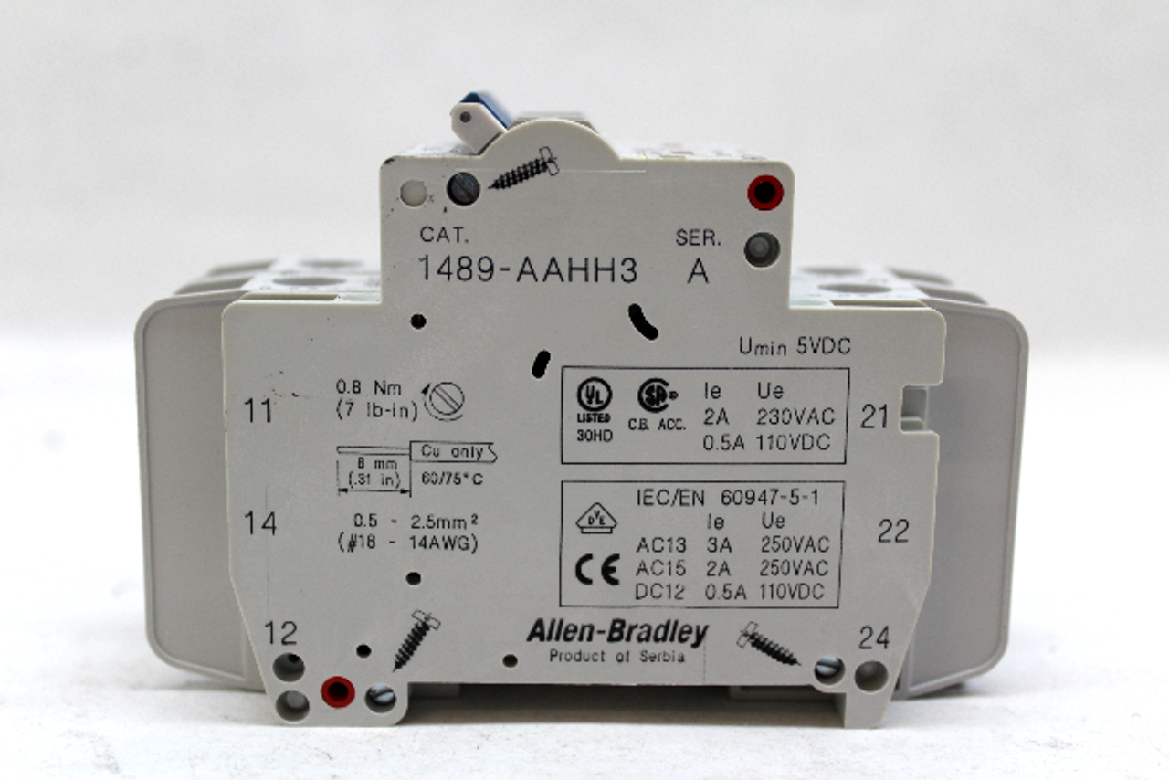 Allen Bradley 1489-A2C160 Circuit Breaker 2 Pole, 16Amp w/1489-AAHH3 Ser A