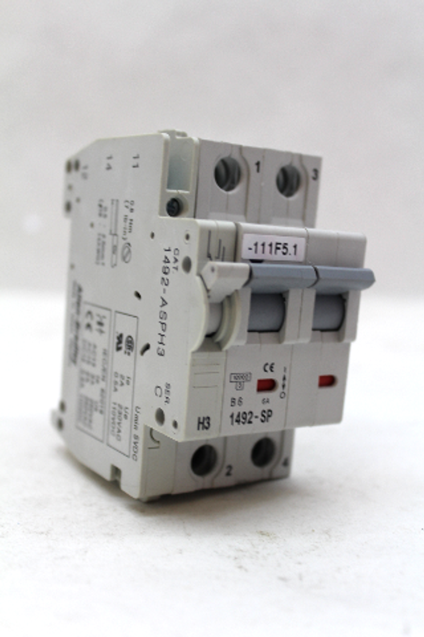 Allen Bradley 1492-SP2B060 Ser. C Circuit Breaker 2 Pole, 6Amp w/1492-ASPH3 Ser. C