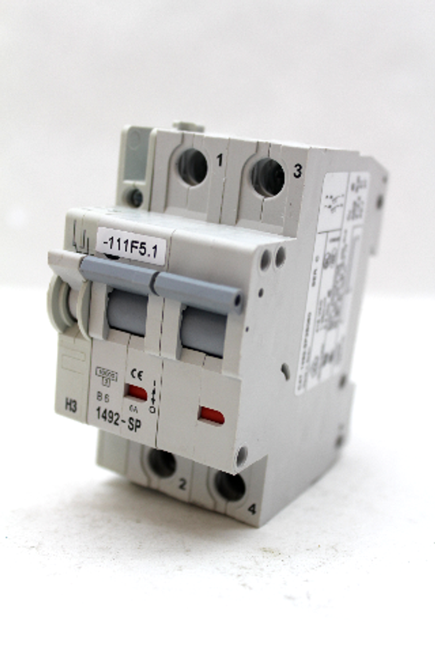 Allen Bradley 1492-SP2B060 Ser. C Circuit Breaker 2 Pole, 6Amp w/1492-ASPH3 Ser. C