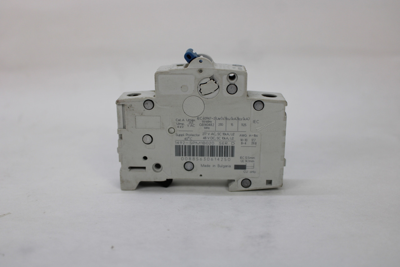 Allen Bradley 1492-SPM1B020 Ser. D Circuit Breaker, 2A, 1 Pole