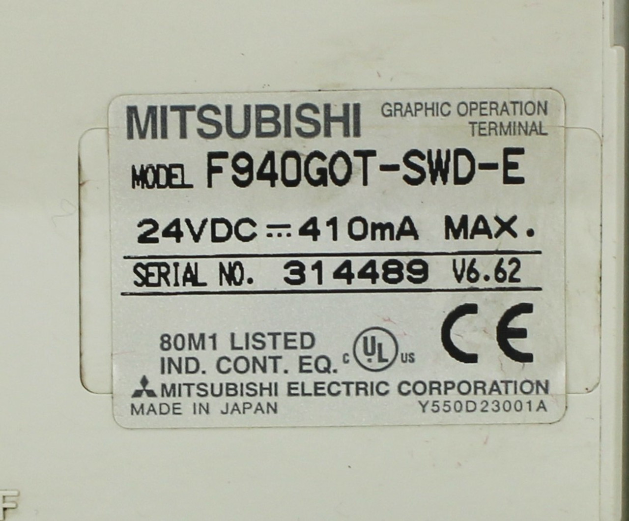 Mitsubishi F940GOT-SWD-E Operator InterfaceTouchscreen, 24VDC