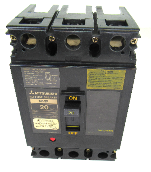 Mitsubishi NF-SF3020 No Fuse Circuit Breaker, 480V AC, 3-Pole, 20 Amp