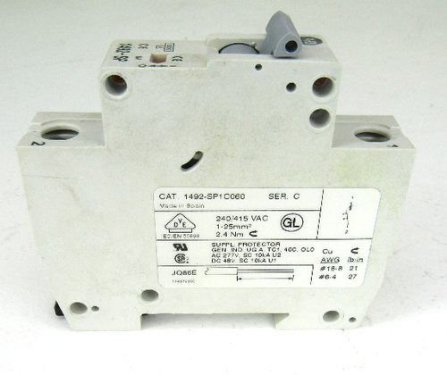 Allen Bradley 1492-SP1C060 Circuit Breaker, 6 Amp, 277V AC, 1 Pole