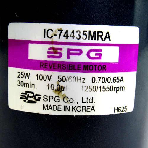 SPG Co. IC-74435MRA Reversible Motor, 25W, 100V, 50/60Hz, 0.70/0.65 Amp, 1250/1550RPM