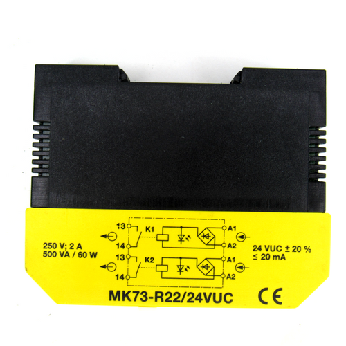 Turck MK73-R22/24VUC Relay Coupler Module, 250V, 2 Amp, 60W, 500VA, 24VUC, <20mA