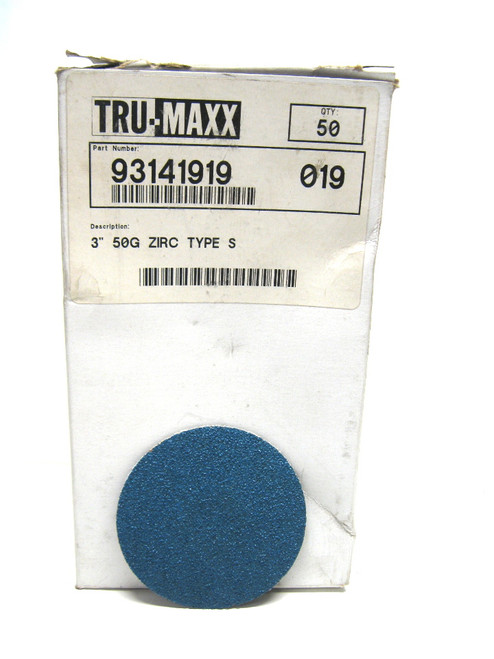 Tru-Maxx 3 Inch 50 Grit Zrc Type S Quick Change Sanding Disc Box of 50 New