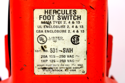 Linemaster Hercules 531-SWH Foot Switch, 125-250V AC, 1 HP