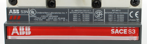 ABB SACE S3N 3-Pole Circuit Breaker 600V, 100A