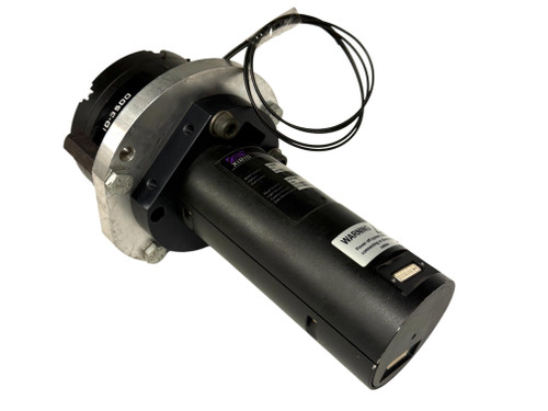 Xiris ID-3500 Vision Sensor with cylindrical housing, mounting flange, electrical cables and warning label