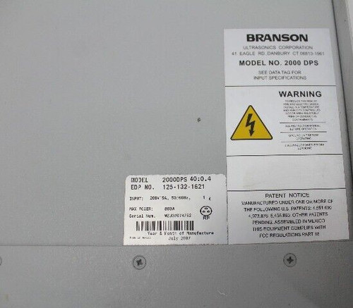 Branson 2000DPS 40:0.4 Ultrasonic Power Supply 800W 208V 125-132-1621