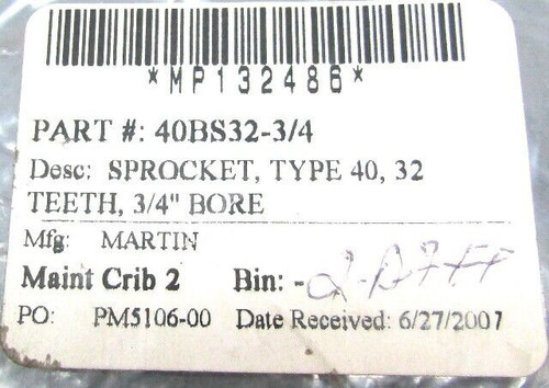 Martin 40BS32-3/4 Sprocket  Type40  32Teeth  3/4Bore  New