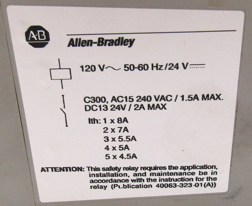 Allen Bradley 700-ZBR520AZ1 Safety Relay 120V 240VAC 2A