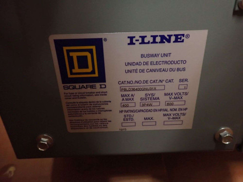 Square D 400 Amp PBLD36400GNU31X Bus Plug Breaker Type 3 Pole 4 Wire New