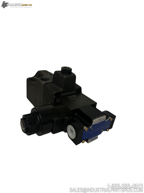 YUKEN BSG-03-2B3B-D24-4756 Hydraulic Valve with Blue Solenoid Actuator and Multiple Ports Black Cast Iron Body