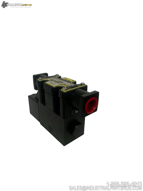 Parker D1VW020BNYCH Hydraulic Valve with Red Port Indicator and Black Housing Directional Control Valve