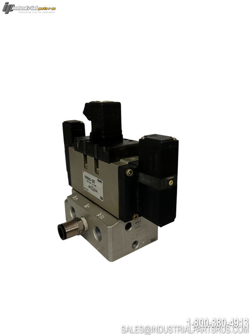 SMC VFR5310-5DZ Pneumatic Valve with Black Solenoid Actuators and Threaded Ports Side View