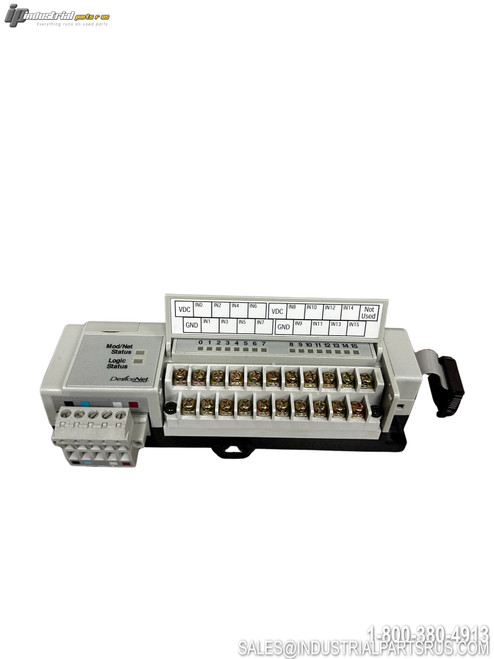 Allen Bradley 1791D-16V0 DeviceNet I/O Module with 16 terminals and status indicators front view
