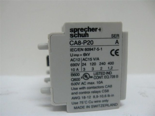 Sprecher+Schuh CA8-P20 Auxillary Contact Block
