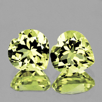 7.00 mm Heart 2 pieces AAA Top Fire Luster Natural Green Gold Lemon Quartz [Flawless-VVS]