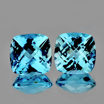 8.00 mm Cushion Checker 2 pcs AAA Fire Luster Natural Brilliant Sky Blue Topaz [Flawless-VVS]