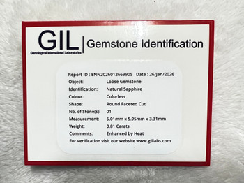 6.00 mm Round 1 piece Superb Luster Natural White Sapphire [Flawless-VVS]-[AAA Grade] Free Certificate