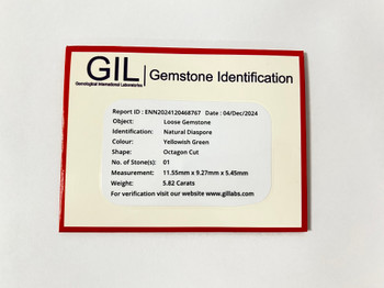 11.5x9.5 mm Octagon {5.82cts} Top Luster Natural Golden Green Turkish Diaspore [Flawless-VVS]-Free Certificate