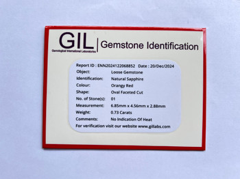 7x4.5 mm Oval {0.73ct} AAA Luster Natural SriLanka Unheated Orangy Red Sapphire [Flawless-VVS]-Top Grade Free Certificate